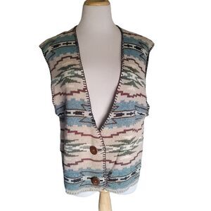 Vintage Alps Fine Women’s Apparel Cotton Vest Cardigan Aztec Western Size Large